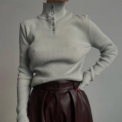 Retro Breasted Half Turtleneck Pullover Base Sweater