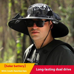Outdoor Wide Brim Sun Hat With Solar Fan Wide Brim Solar Fan Outdoor Fishing Hat Solar USB Charging Solar Powered Hat Adjustable