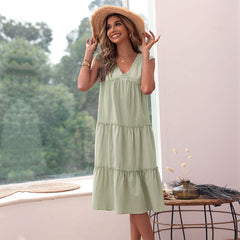 Women's Solid Color Sleeveless Cotton And Linen Dress