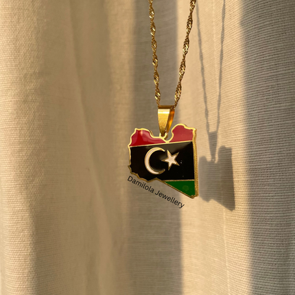 Libya Flag Map Necklace 🇱🇾 gold