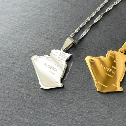 Algeria Engraved Map Necklace - Gold/Silver