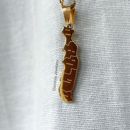 Togo Engraved Map Necklace - Gold