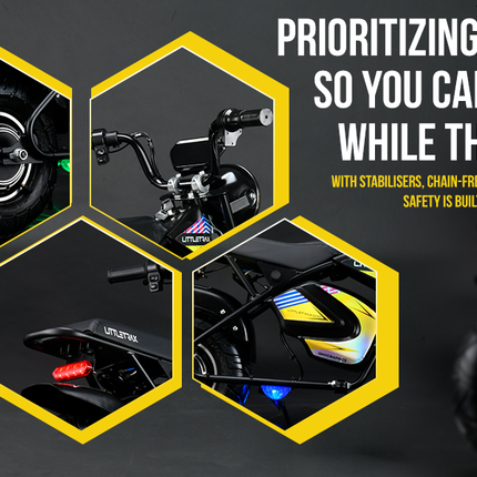 Littletrax 350W Kids Electric Bike – Ages 3 to 12+ ride on mini monkey bike - 3 speed, Bluetooth music, horn, lights, 36v