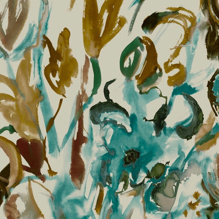 Watercolour Floral Wallpaper - Teal + Ochre