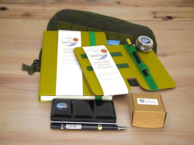 *A5 JustGoSketching Kit – 40 Pages + Companion Board + 12 Handcrafted Watercolours (Half Pans)