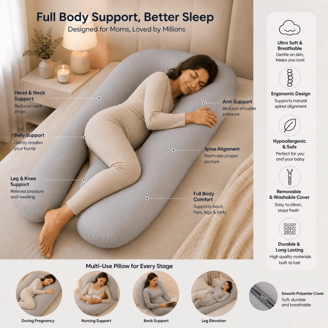 12 Ft Maternity Pillow And Case - Cream