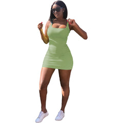 Casual Big U-neck Sunken Stripe Strap Slim Fit Dress