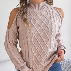 Casual Twist Strapless Half-high Collar Long Sleeves Sweaters Women's Clothing