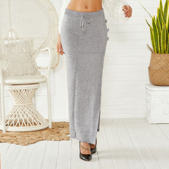 Fashion European And American Style Long Skirt Slim-fit Woolen Skirt Versatile Split Skirt
