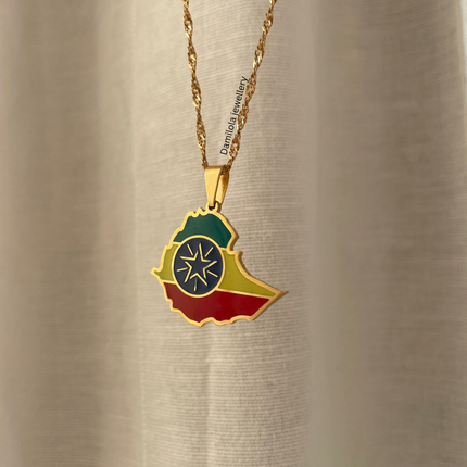Ethiopia Flag Map Necklace - Silver/Gold