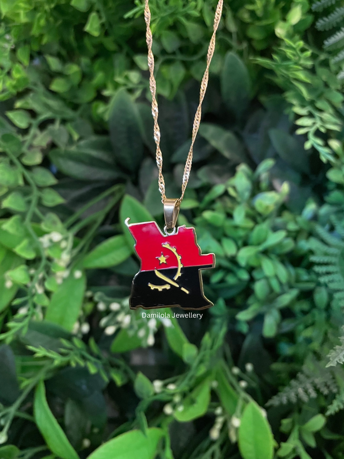 Angola Flag Necklace - Gold Silver