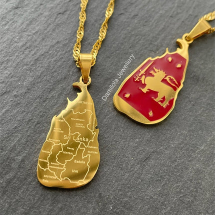 Sri Lanka Flag Map Necklace - Gold