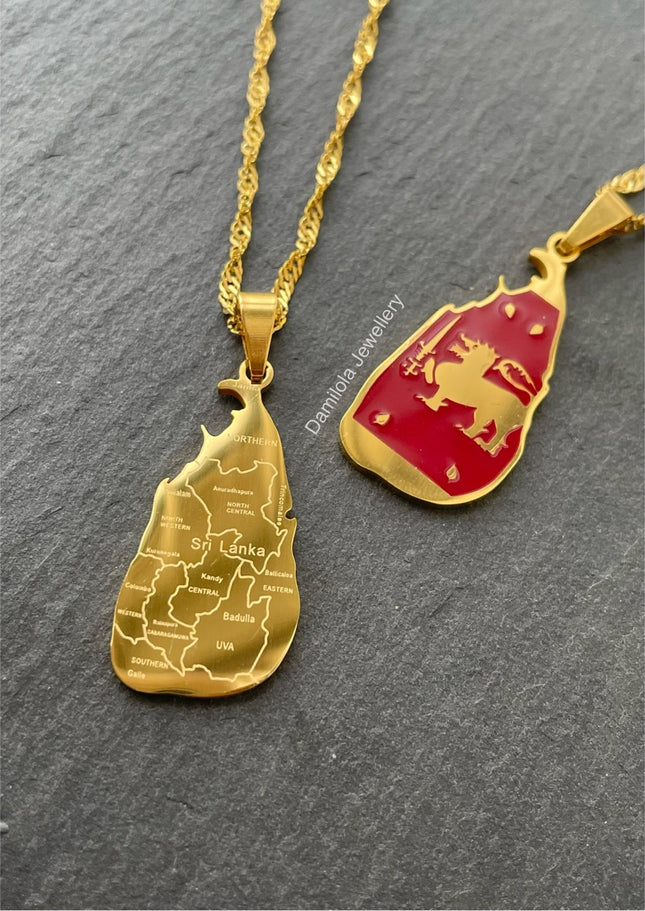 Sri Lanka Engraved Map Necklace - Gold