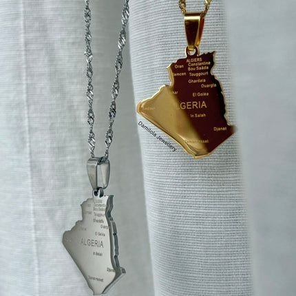 Algeria Engraved Map Necklace - Gold/Silver