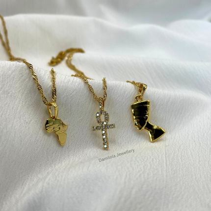 Small Diamanté Ankh Necklace - Gold