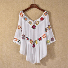 Amazon AliExpress Hot Selling Product Boho Hollow Out Hand Crocheting Flower Bikini Loose Beach Cover-up