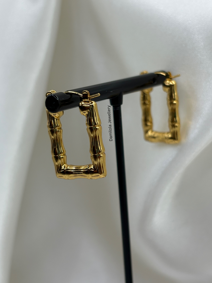 Gold ‘Brooklyn’ Bamboo Rectangle Hoops