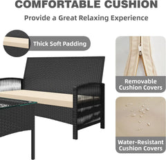 mcc direct 4Pcs Rattan Garden Furniture Set, Patio Rattan furniture sofa 2 Armchairs, 1 Loveseat Sofa and 1 coffee table  Sofia