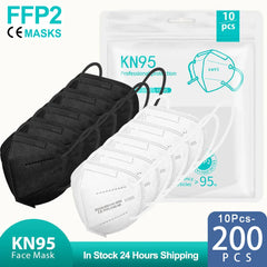 10-200PCS mascarillas fpp2 Black KN95 CE Certified FFP2 face mask mascarilla kn95 5Layers Non-wove Adult ffp2 mask kn95 reusable