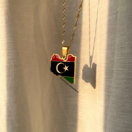 Libya Flag Map Necklace 🇱🇾 gold