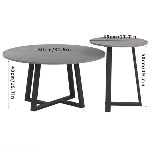 LUVODI Modern Set of 2 Living Room Round Center Table Furniture Marble Sofa Side Nesting Coffee Table with Metal Legs