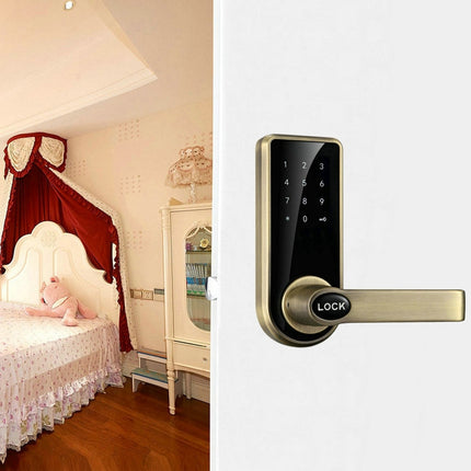 Password + Key + Sensor Card Zinc Alloy Red Bronze Electronic Door Lock Touch Screen Electronic Code Lock, OS8818-QGT Bronze