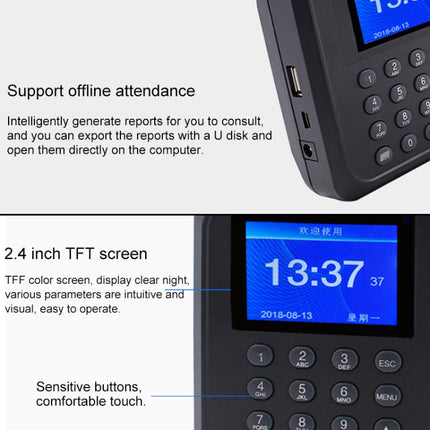 F01 Fingerprint Time Attendance Machine with 2.4 inch TFT Screen, US Plug