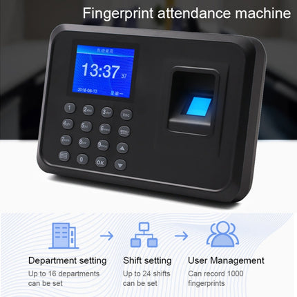 F01 Fingerprint Time Attendance Machine with 2.4 inch TFT Screen, US Plug