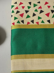 Traditional Kerala Cotton Onam Saree with Geometric Print & Green Kasavu Border S109