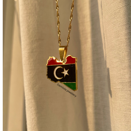 Libya Flag Map Necklace 🇱🇾 gold