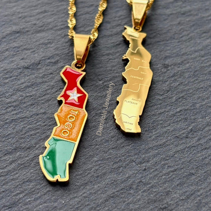 Togo Flag Map Necklace - Gold