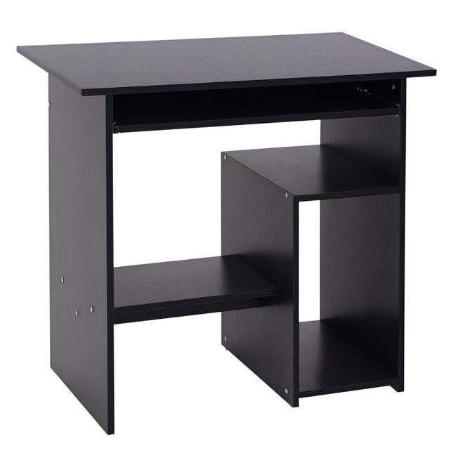 Compact Small Computer Table Wooden Desk Keyboard Tray Storage Shelf Corner (BLACK)