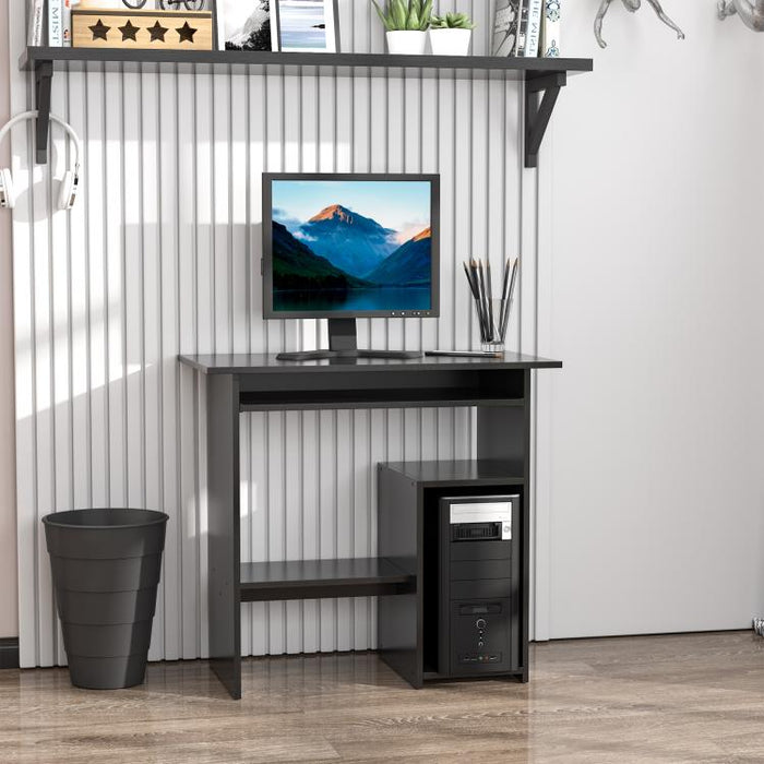 Compact Small Computer Table Wooden Desk Keyboard Tray Storage Shelf Corner (BLACK)