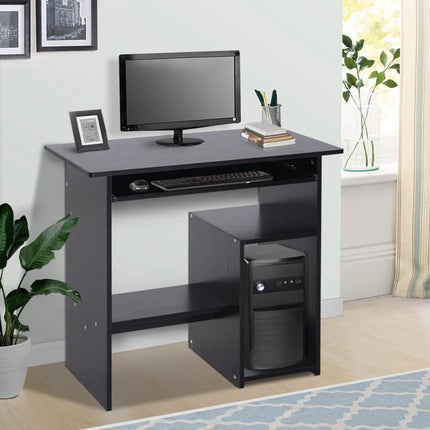 Compact Small Computer Table Wooden Desk Keyboard Tray Storage Shelf Corner (BLACK)