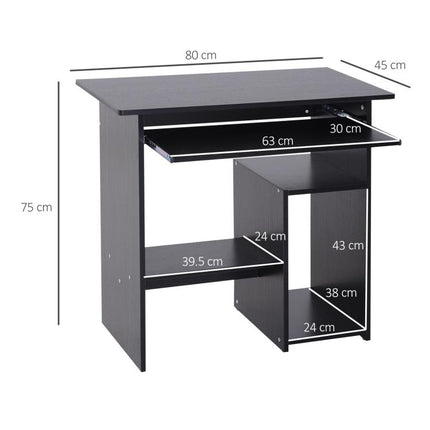 Compact Small Computer Table Wooden Desk Keyboard Tray Storage Shelf Corner (BLACK)