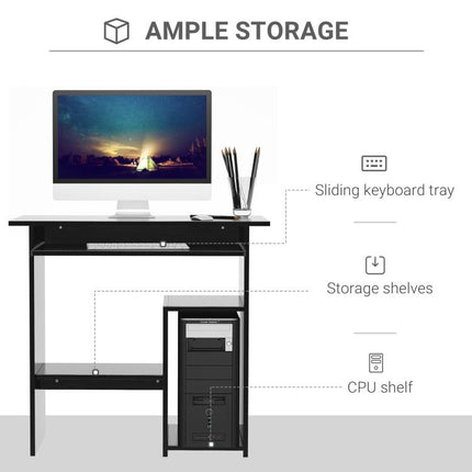 Compact Small Computer Table Wooden Desk Keyboard Tray Storage Shelf Corner (BLACK)
