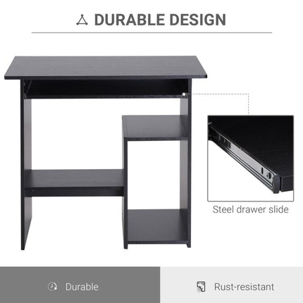 Compact Small Computer Table Wooden Desk Keyboard Tray Storage Shelf Corner (BLACK)