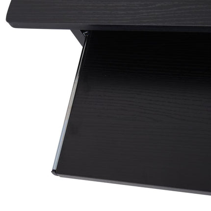 Compact Small Computer Table Wooden Desk Keyboard Tray Storage Shelf Corner (BLACK)