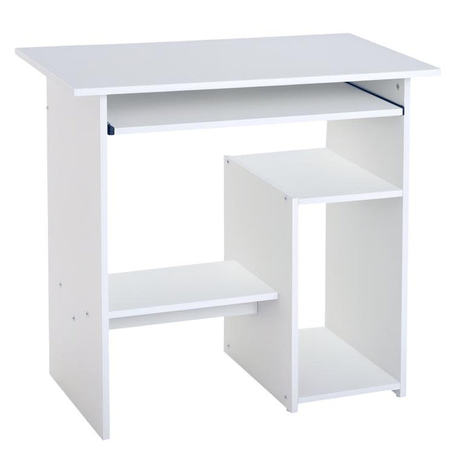Compact Small Computer Table Wooden Desk Keyboard Tray Storage Shelf Corner (WHITE)