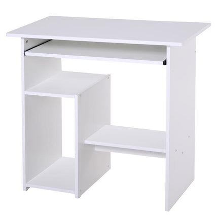 Compact Small Computer Table Wooden Desk Keyboard Tray Storage Shelf Corner (WHITE)