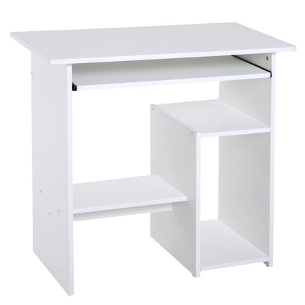 Compact Small Computer Table Wooden Desk Keyboard Tray Storage Shelf Corner (WHITE)