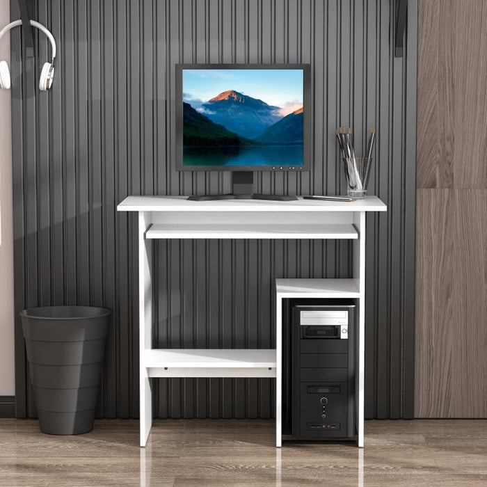 Compact Small Computer Table Wooden Desk Keyboard Tray Storage Shelf Corner (WHITE)