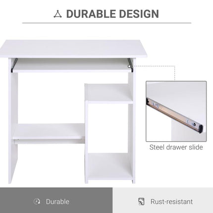 Compact Small Computer Table Wooden Desk Keyboard Tray Storage Shelf Corner (WHITE)