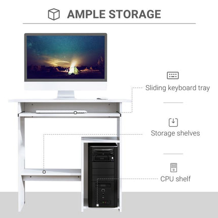 Compact Small Computer Table Wooden Desk Keyboard Tray Storage Shelf Corner (WHITE)