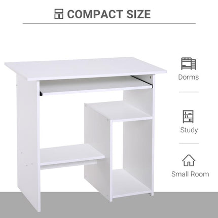 Compact Small Computer Table Wooden Desk Keyboard Tray Storage Shelf Corner (WHITE)