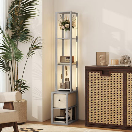 LED Floor Lamp with Storage Shelves, Modern Lighting