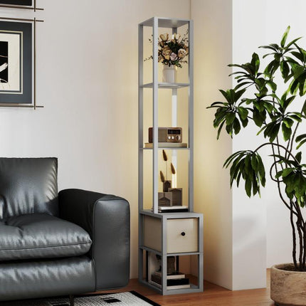 LED Floor Lamp with Storage Shelves, Modern Lighting