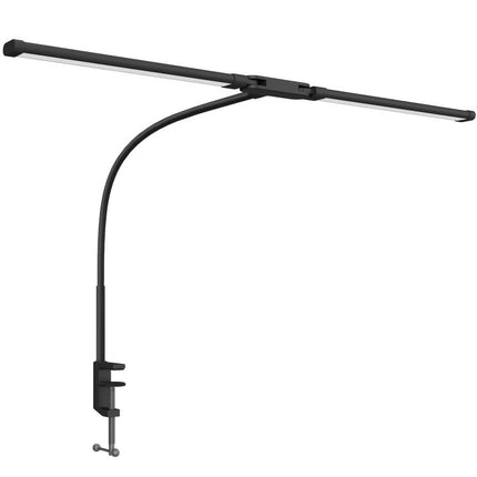 LED Desk Lamp with Clamp, Double Head Table Lamp with 3 Colour Modes & 10 Brightness Levels, Flexible Gooseneck Reading Desk Light with Timer and Memory Function for Study, Office, Work, Black