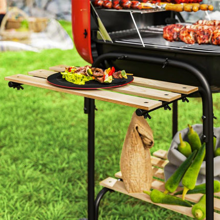 Red Charcoal BBQ Grill Portable Barbecue 1840cm² Warming Rack Wheels Shelves