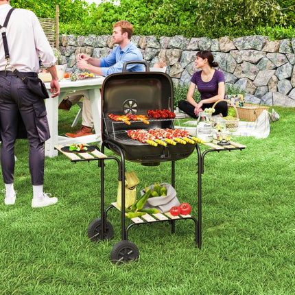 Red Charcoal BBQ Grill Portable Barbecue 1840cm² Warming Rack Wheels Shelves